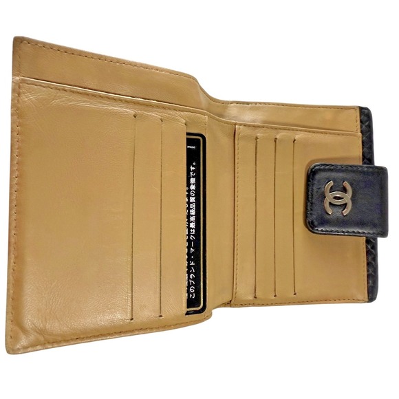 Chanel Calfskin Wallet Black Leather Camel Women's Bifold Timeless 2 COAs Card - Picture 4 of 14